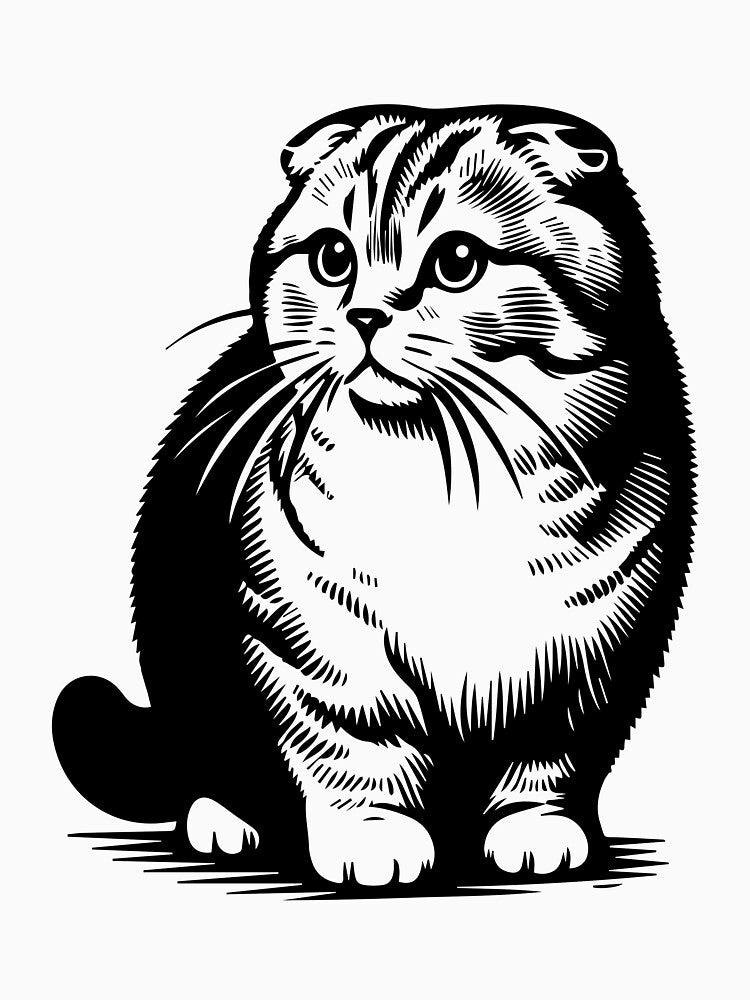 Scottish Fold Cat Woodcut Portrait by Moonlit Paws