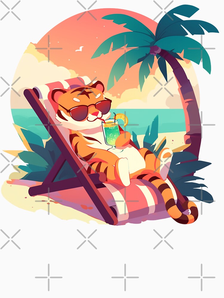 Tiger's Beach Day: Sun, Relaxation, and Refreshing Drinks by ImprintEmporium