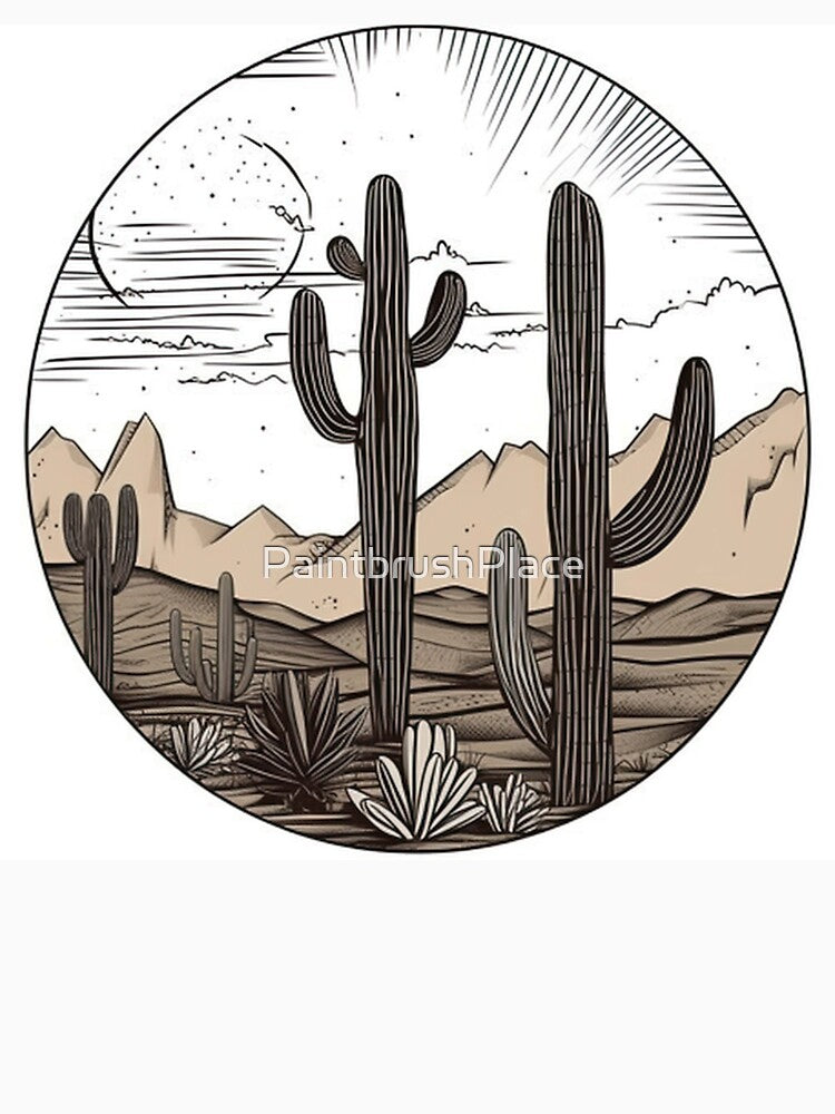 Vintage Desert Cactus Landscape Illustration by PaintbrushPlace