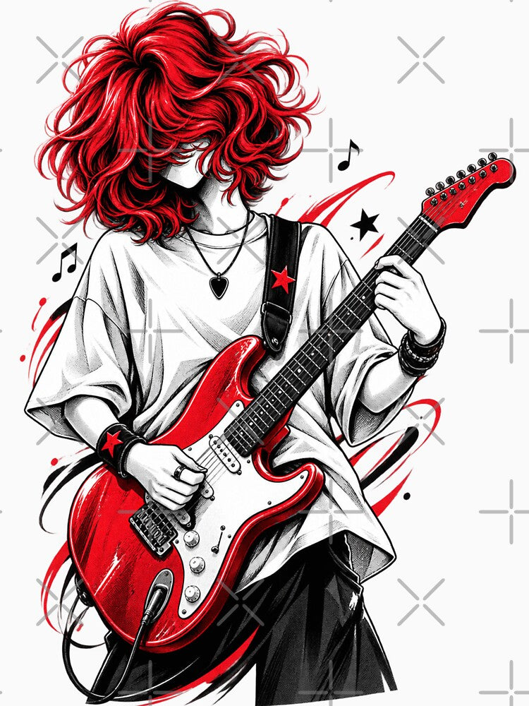 Red Hair Rock Guitarist – Alternative Rock Streetwear Graphic | Anime Music Art & Guitar Lover Design by zdzdesigner