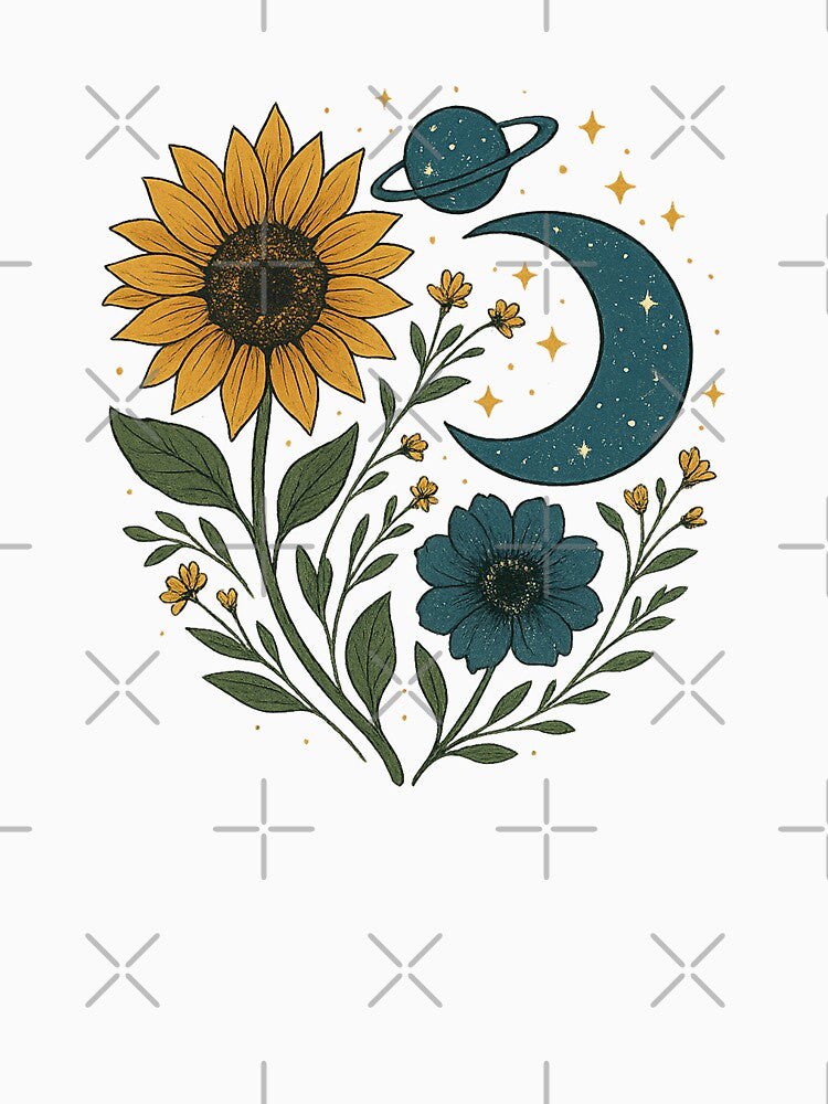 Sun, Moon & Blooms – Cosmic Floral Illustration with Celestial Vibes by Print-Zoo