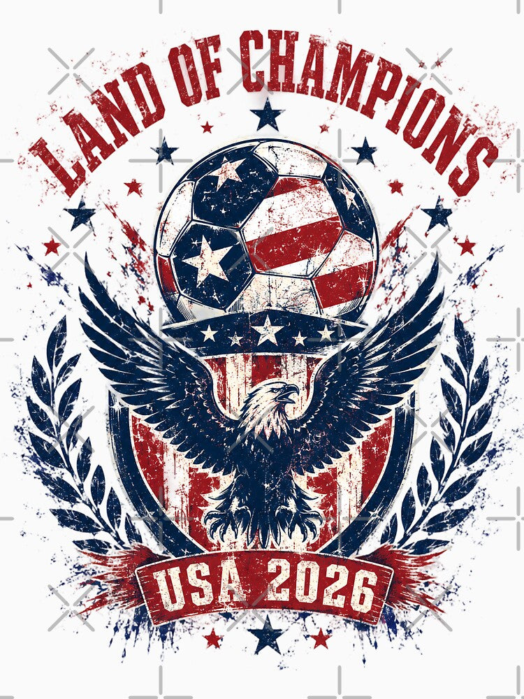 Land of Champions USA 2026 World Cup Soccer T-Shirt by KickoffStudio