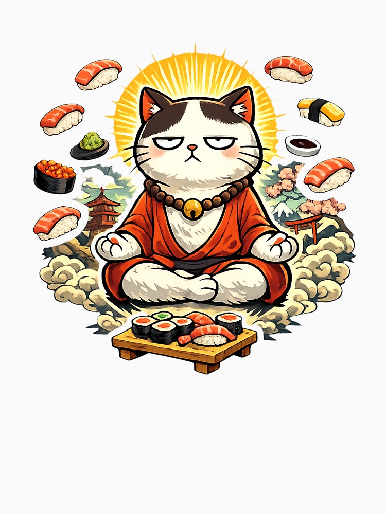 Sushi Enlightenment Cat – Surreal Kawaii Sushi Meme Anime Cat Design by kawaii animal store (in Japan)