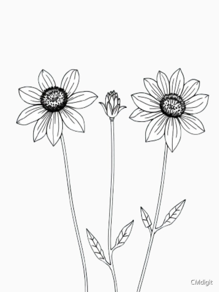 Minimalist Botanical Line Art – Blooming Wildflower Trio by CMdigit