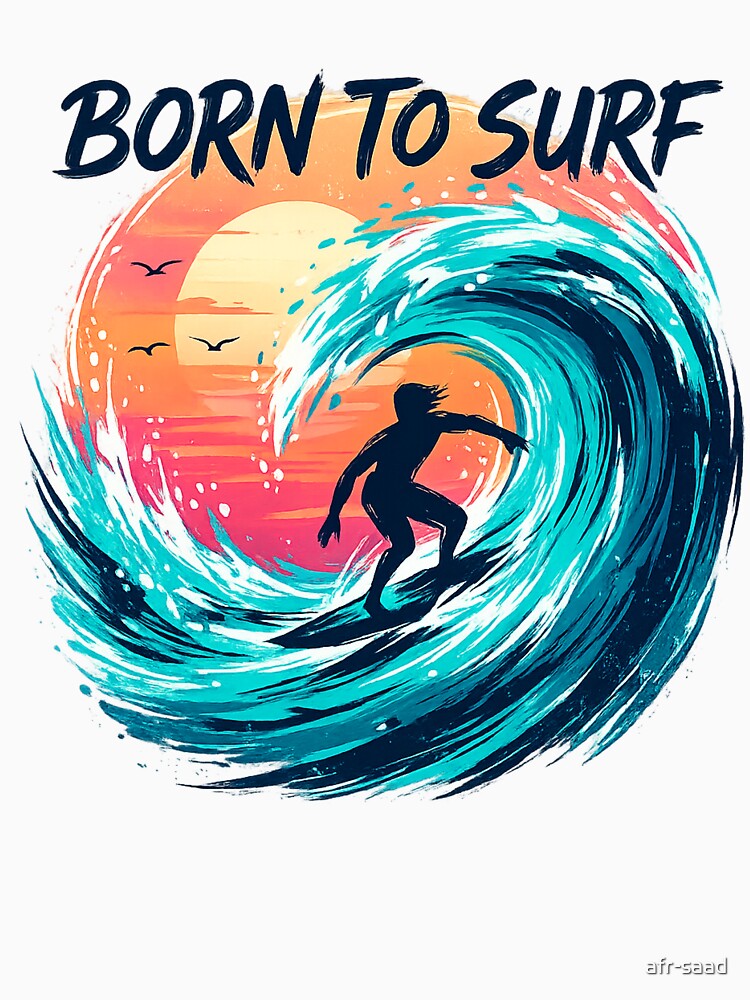 Born To Surf – Vintage Wave Surfer Sunset Retro by afr-saad