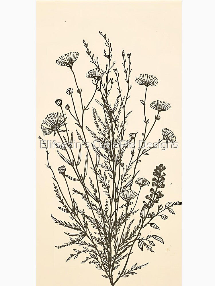 Wildflower Line Art – Minimal Botanical Illustration by Elifsezin's CutiePie Designs