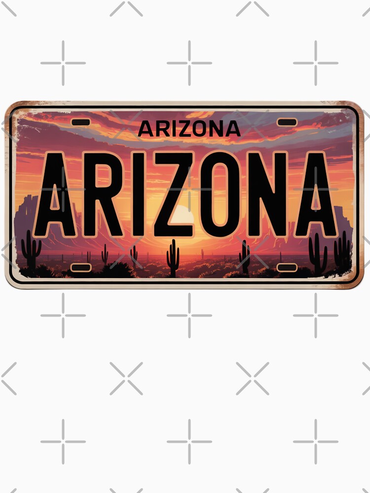 Arizona Sunset Vintage License Plate Art by The Souvenir Dept.