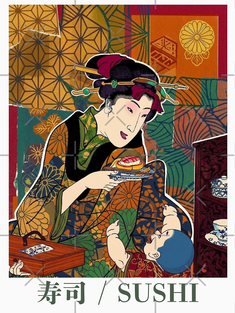Sushi Traditional Art Vintage Woodblock Print by Tokyo-Edo Vibes