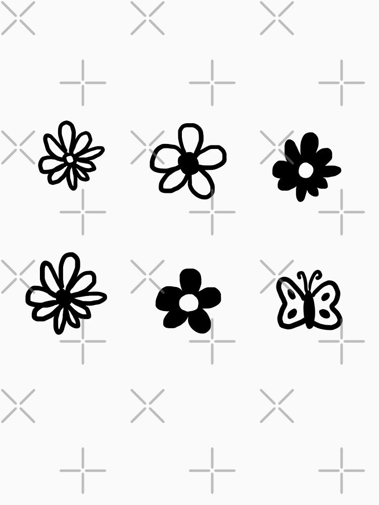 Daisy Flowers Butterfly Black and White Doodles by lovartxin