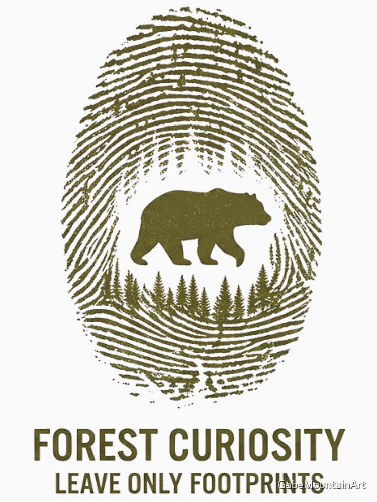 Forest Curiosity Bear Fingerprint Retro Silhouette - Leave Only Footprints by GabeMountainArt