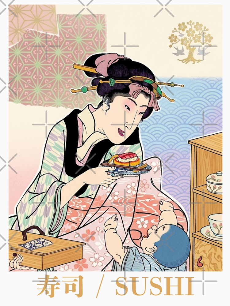 Sushi Sakura Art Soft Pastel Aesthetic by Tokyo-Edo Vibes
