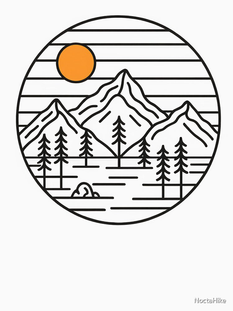 Minimalist Mountain Sunset Nature Line Art by NoctaHike