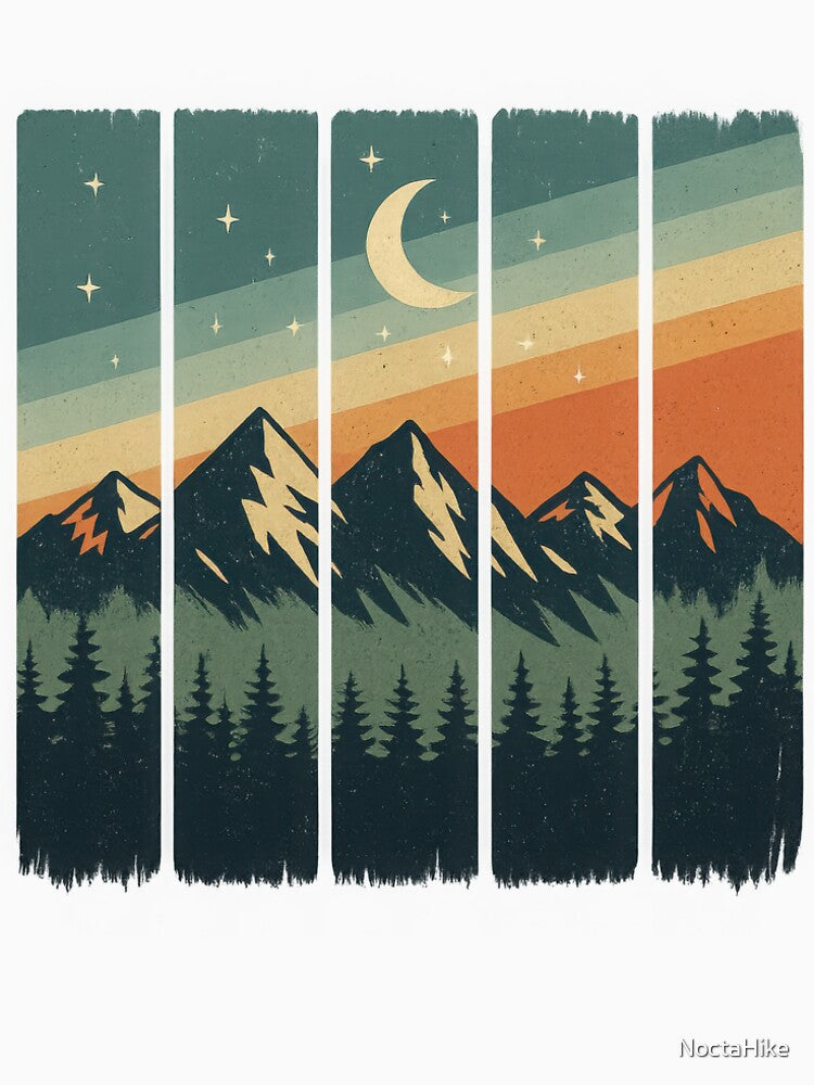 Retro Mountain Landscape Under Moonlight – Vintage Hiking & Nature Design by NoctaHike