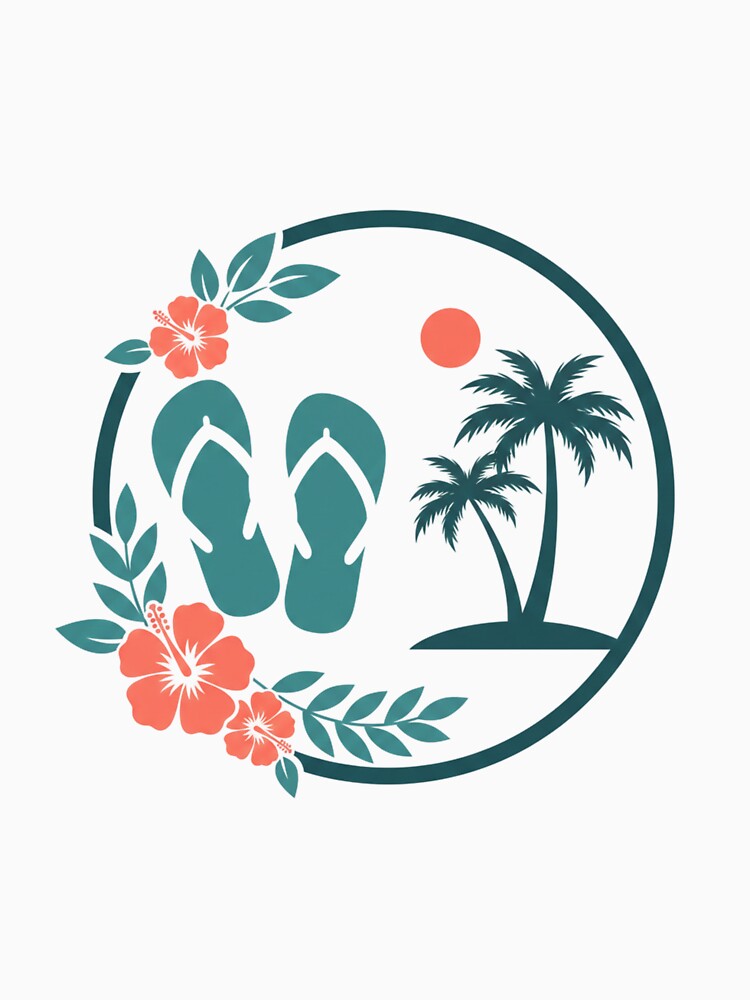 Tropical Hibiscus & Palm Tree Sunset | Flip Flop Beach Life Illustration by Colorful-Garden