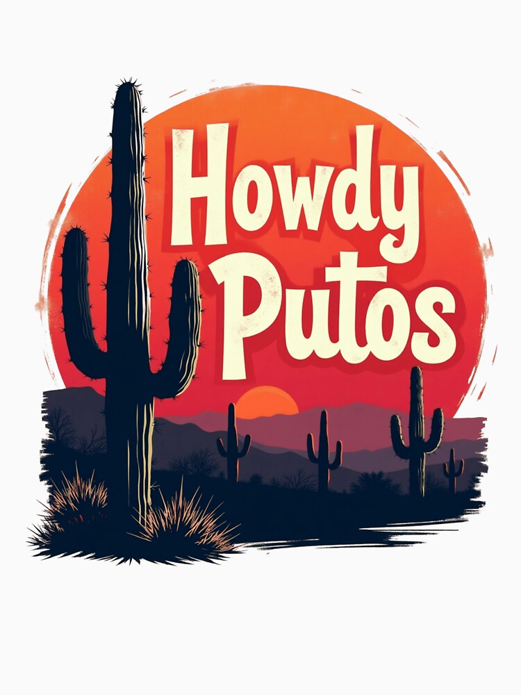 Howdy Putos – Funny Retro Western Sunset Cactus by haitrieuic96
