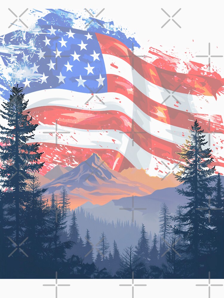 Vintage Mountain Sunrise with American Flag in the Sky by AmericaFreedom