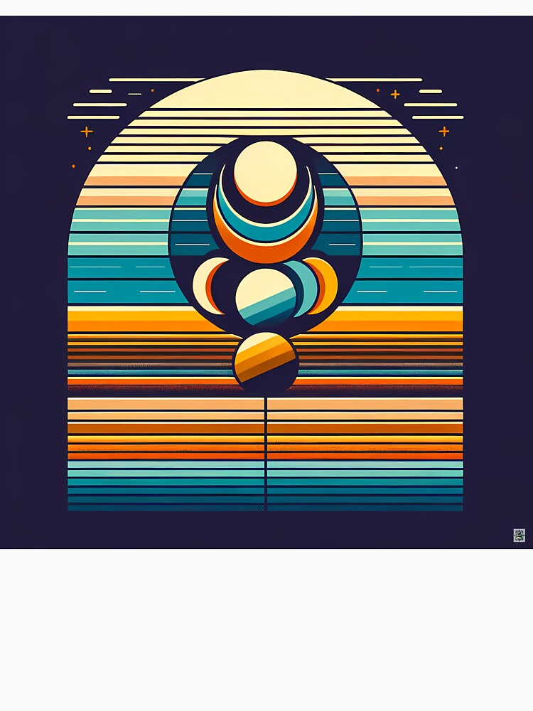 Geometric Moon Phases Over Retro Stripes by InkSmithery