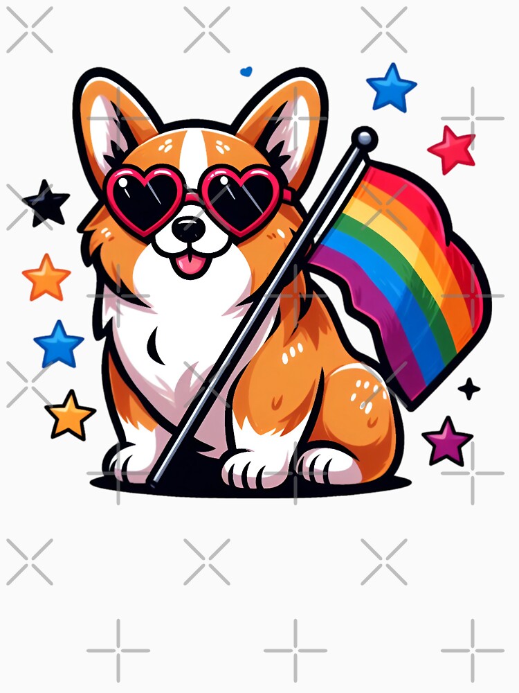 Corgi With a Pride Flag | Cute LGBTQ+ Ally Dog | Joyful Inclusive Love & Equality Design by PaintedPixels01