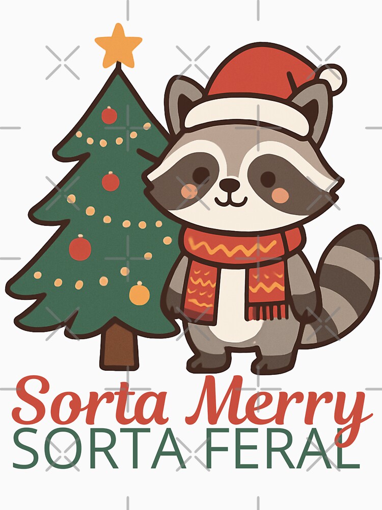 cute Sorta Merry Sorta Feral – Funny Christmas Raccoon Coquette for Feral girl & Holiday Goblins by LuxeGraphix