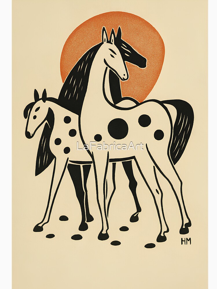 Patched Horses Woodcut Style Abstract Art by LaFabricaArt