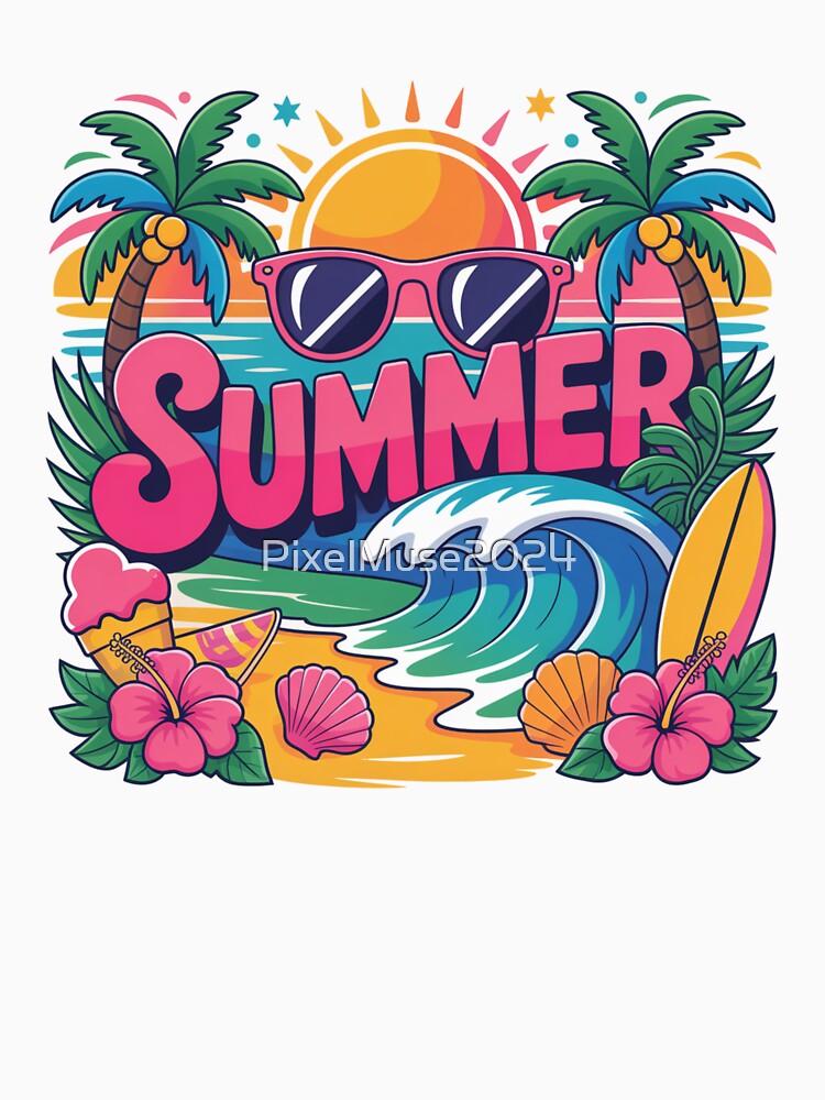 Retro Summer Beach Design – Palm Trees, Surf & Sunshine Vibes by PixelMuse2024