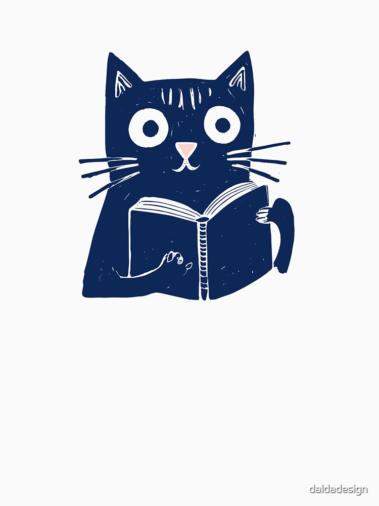 Black Cat Reading Book with Mouse Print by daldadesign