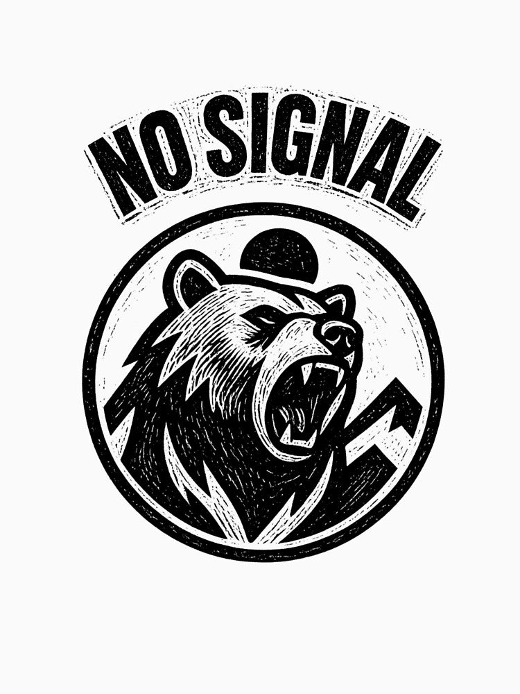 No Signal Bear Badge Design – Roaring Bear Mountain Wilderness Black and White by VinciLab