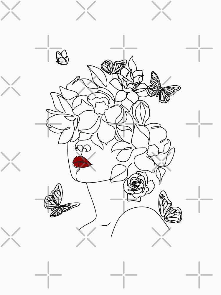 line art printable woman with butterfly. Minimal Woman Face line art. Female poster. Modern Print. Minimalist line art,. Scandinavian art by OneLinePrint