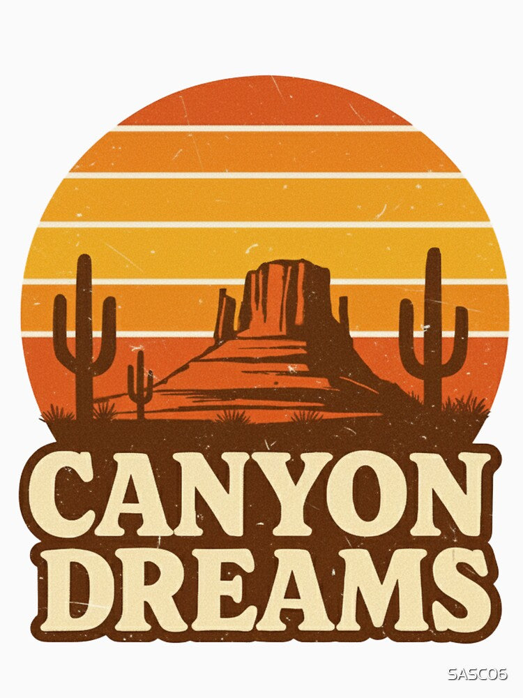 Canyon Dreams Retro Desert Sunset – Vintage Western & Adventure T-Shirt Design by SASC06