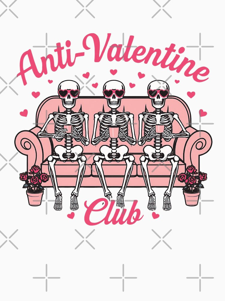 Anti Valentine Club Skeletons Pink Aesthetic Art by EchoPrint Co.