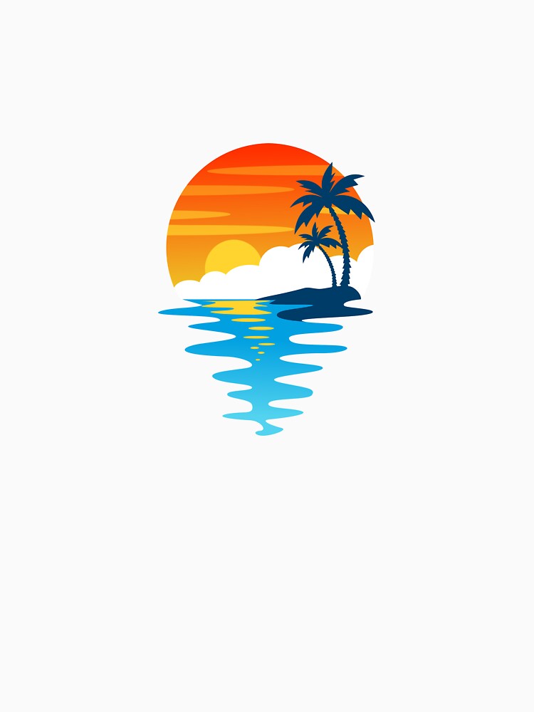 Retro Tropical Sunset Circle Waves Palm Trees by SolutionsArt