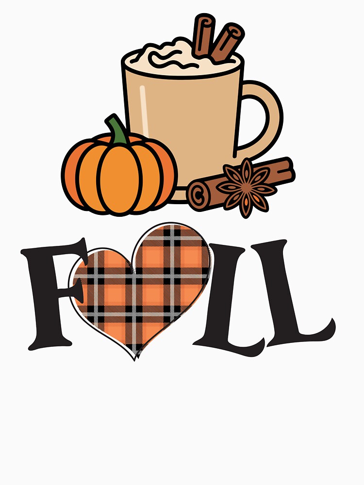 Pumpkin Spice Latte Fall Plaid Heart Autumn Season T-Shirt by FestivityFinds