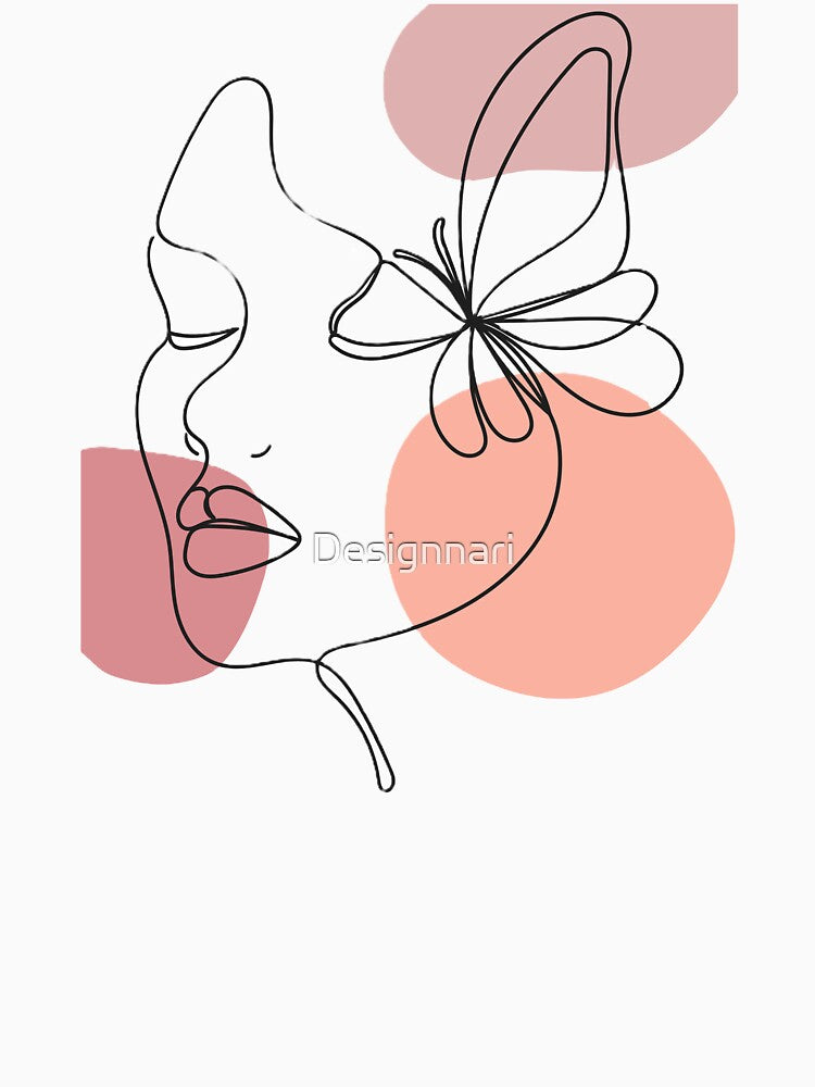 Minimalist One Line Art Woman with Butterfly | Aesthetic Boho Face Drawing by Designnari