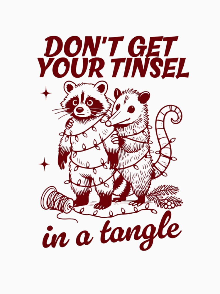 Don't Get Your Tinsel in a Tangle — Raccoon and Possum Christmas Lights Pun by Colorful-Garden