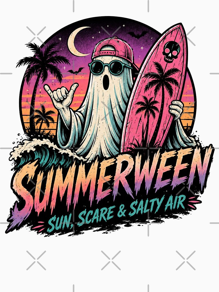 Summerween Ghost Surfer Spooky Beach Sunset Shirt by vampbabe54