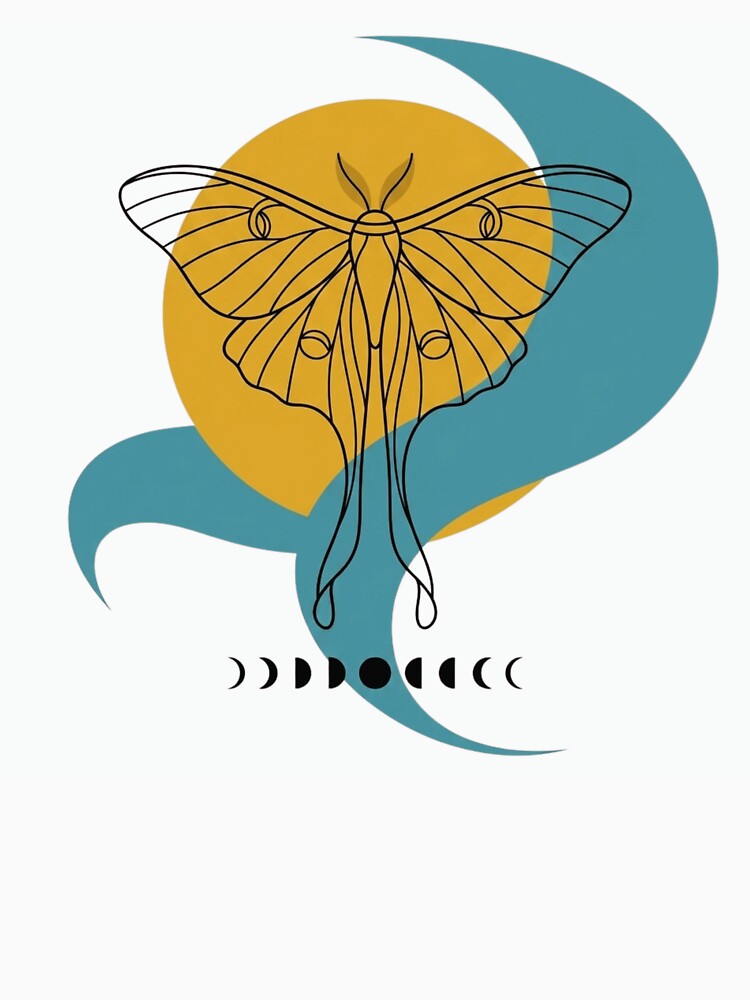Luna Moth Moon Phases Design - Mystical Line Art Celestial Illustration with Sun and Crescent by WillCraftx