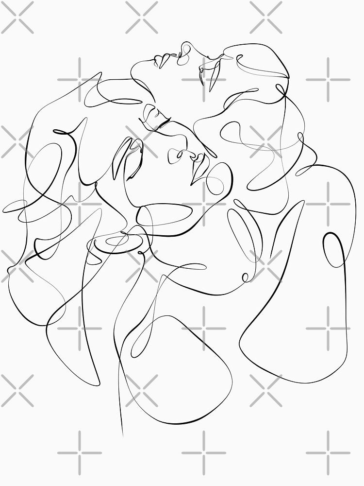 Minimalist one line drawing male female couple love art by Bondingsoul