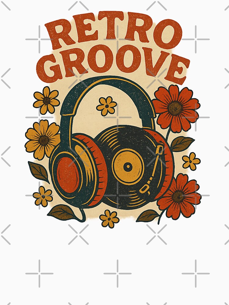 Retro Groove – Vintage Headphones & Floral Vinyl Tee by LuckyFoxMerch