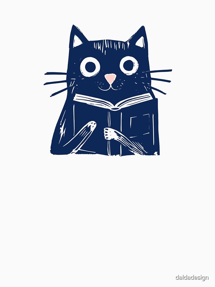 Cat Reading and Writing White Line Art by daldadesign