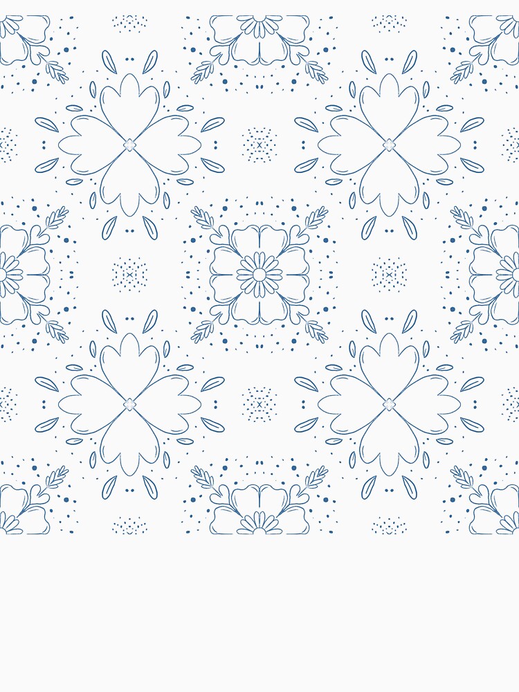 Blue Floral Line Art Seamless Pattern by MyYooPIG