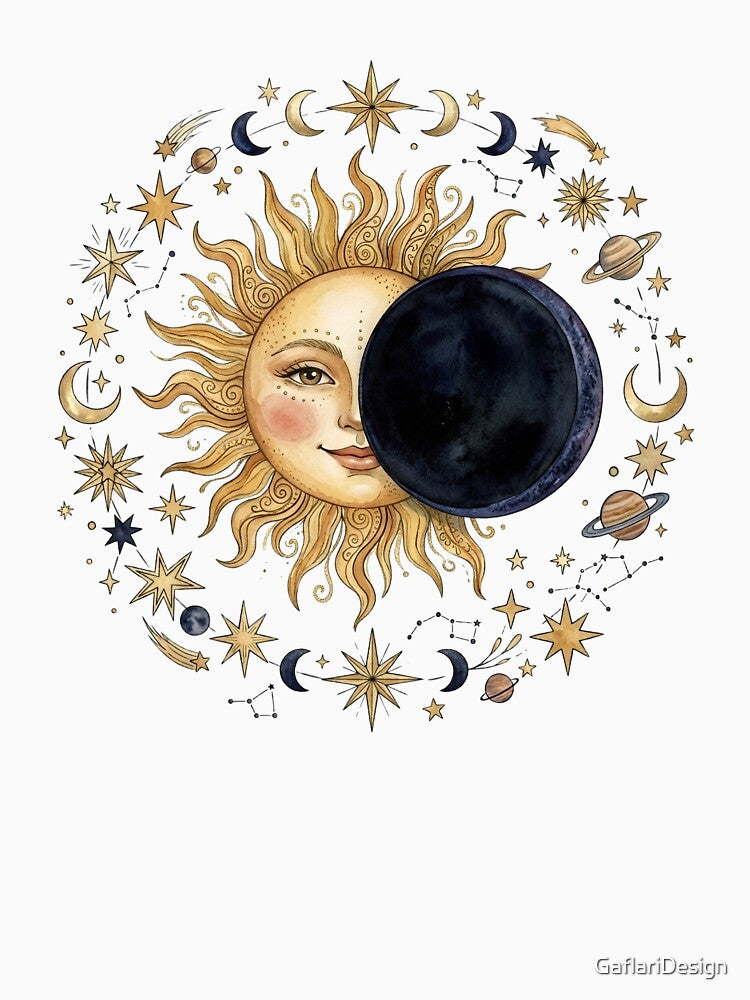 Celestial Sun and Moon Eclipse Mandala by GaflariDesign