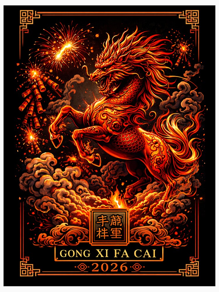 Fiery Gong Xi Fa Cai 2026 – Year of the Fire Horse Chinese New Year Art Poster by JaaCreativeShop