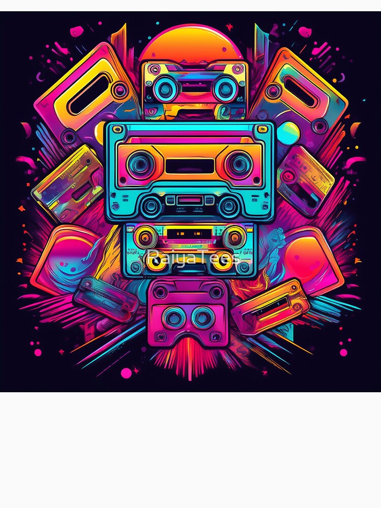 Retro Neon Cassette Tape Explosion by RaiyaTees