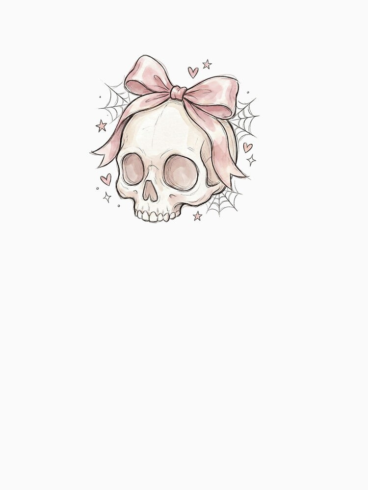 Coquette Skull with Pink Bow - Spooky Cute Line Art by SINANSHOP