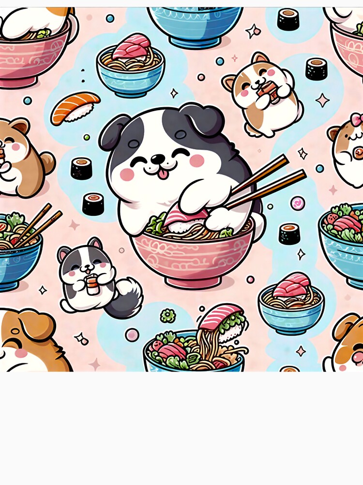 Kawaii Puppy Ramen & Sushi Seamless Pattern by ziniti