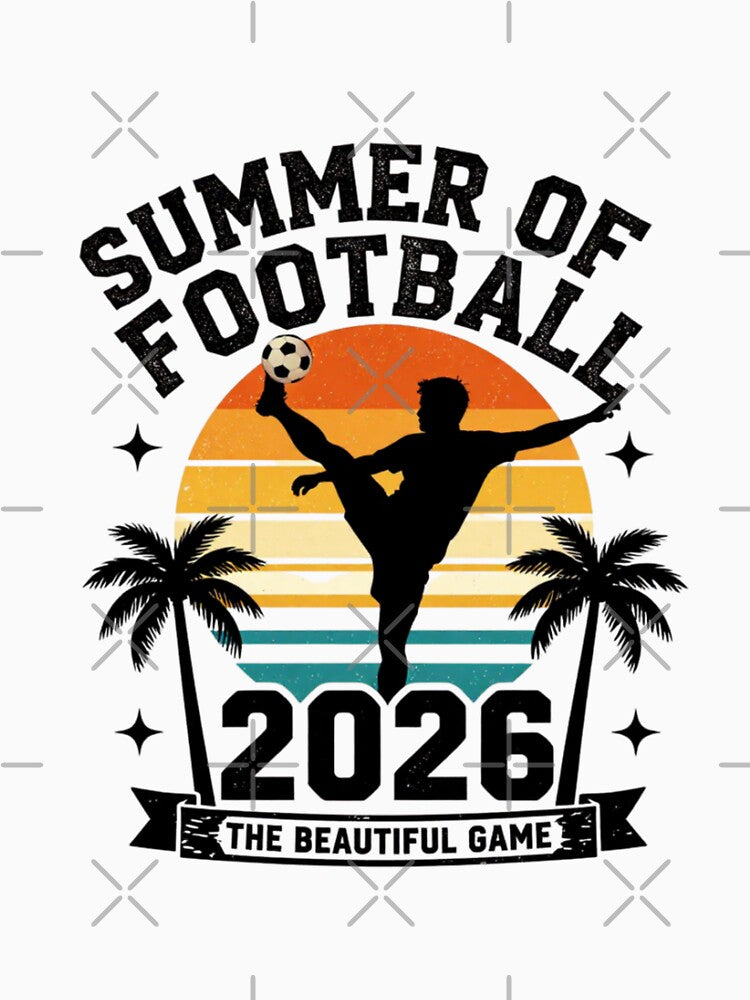 Summer of Football 2026 Retro Vintage Soccer Fan T-Shirt | Sunset Football Graphic by BloomingByL