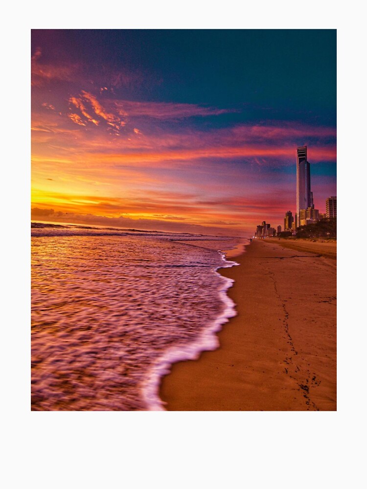 city beach sunset by ocean-wave