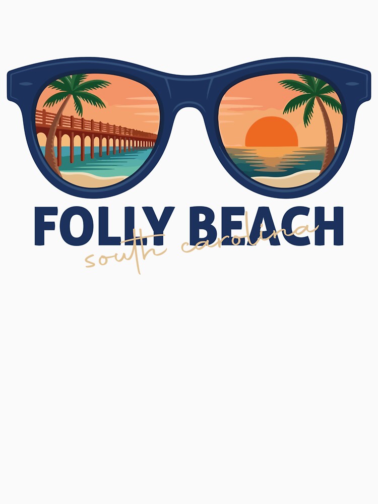 Folly Beach South Carolina Sunglasses Sunset Pier Illustration by PixelWaveBD