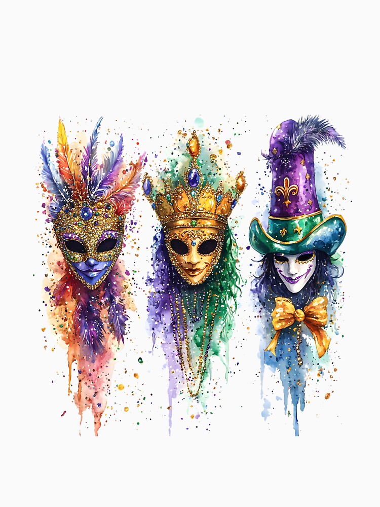 Mardi Gras Fantasy Realism Mask Clipart – Vibrant Gold & Purple Watercolor Art by AnnDesignStudio