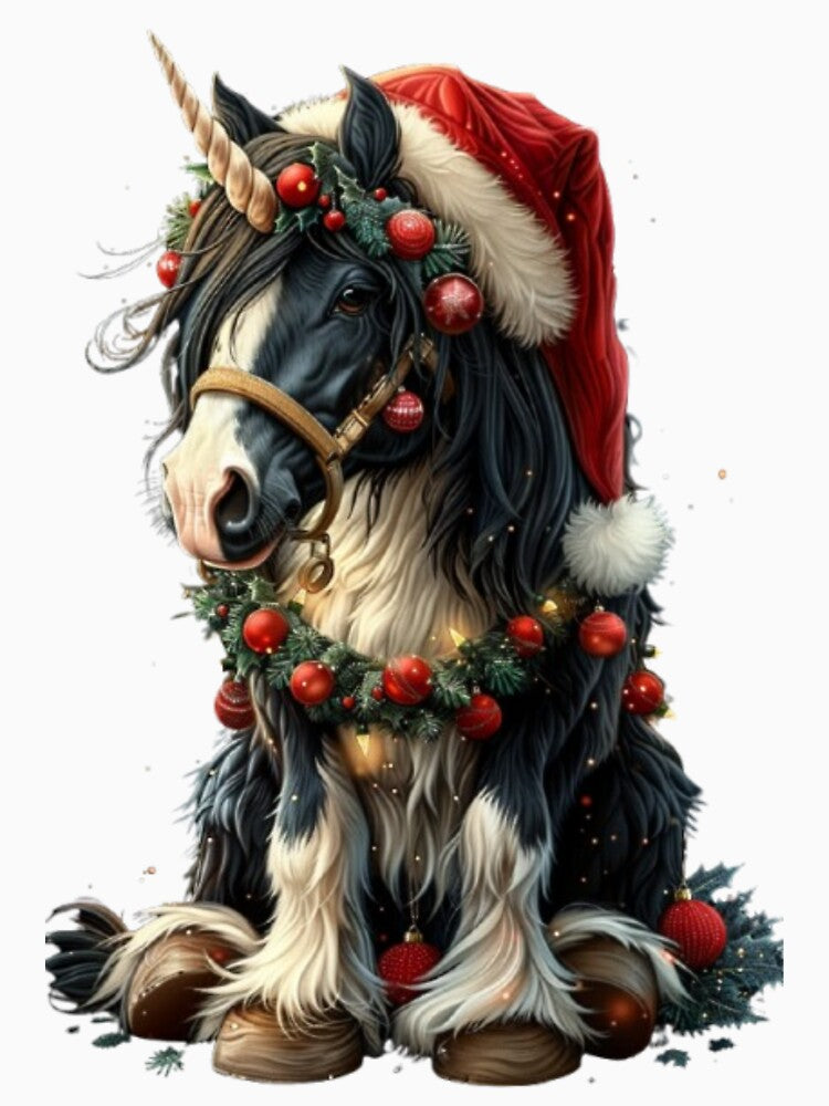 Christmas Unicorn Horse – Year of the Red Fire Horse 2026 by AlexLineArt